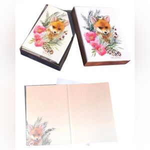 Pinecone Floral Fox Blank Note Cards Decorated Inside in Keepsake Box (FNC91986)